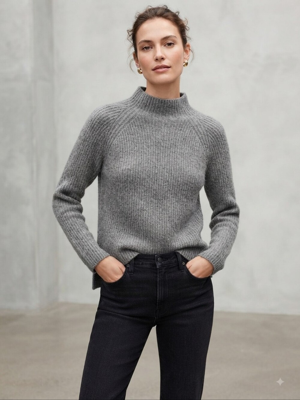 Madewell Grey Ribbed Mock Neck Sweater Size XS